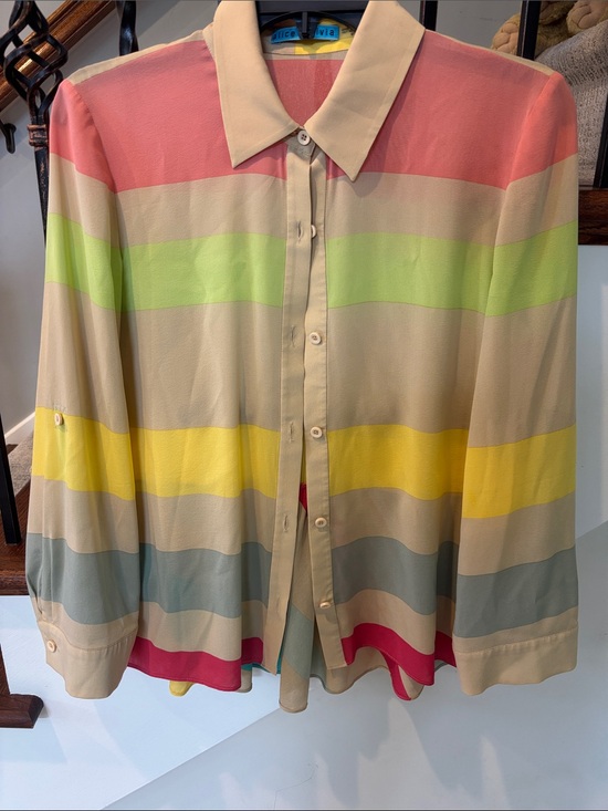 Alice + Olivia Tops - Alice + Olivia Colorblock Striped Button-Up Blouse - Multicolor